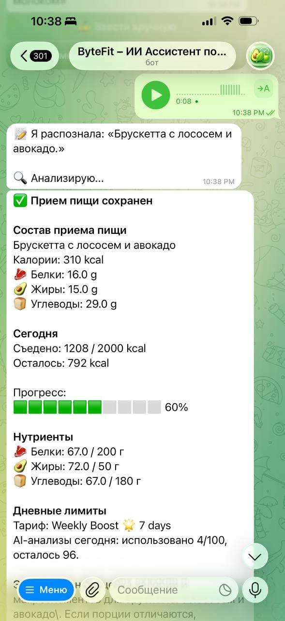 Логирование еды фото, голосом и текстом в боте ByteFit